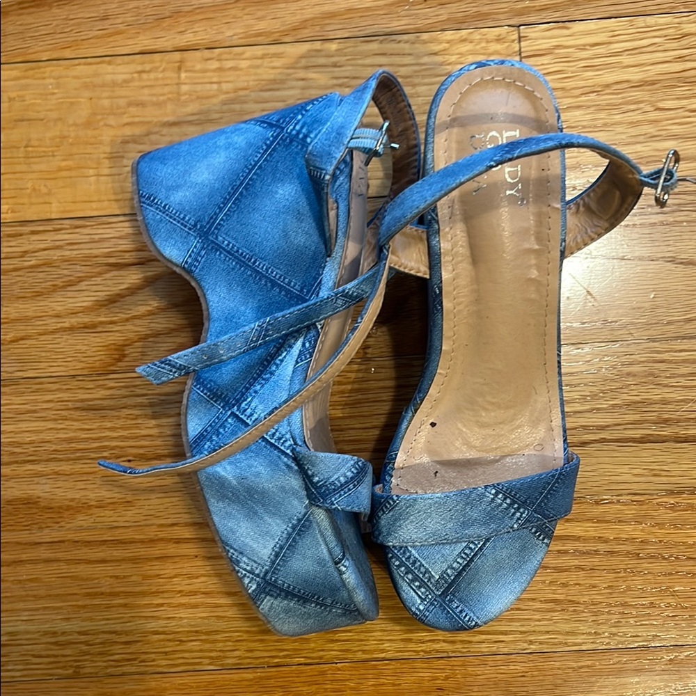 Womens Denim Blue Slingback Heeled Sandals
